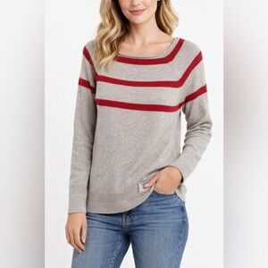 Barbour Women’s Knit Sweater – Gray & Red Stripe – Size 10
